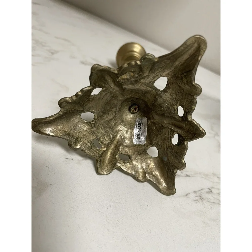 Vintage Brass Putti Cherub Candleholder Candle Stick Tripod Base 8.25